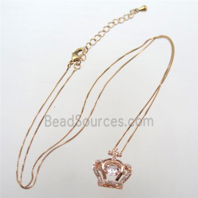 copper necklace with crown pave zircon, rose gold