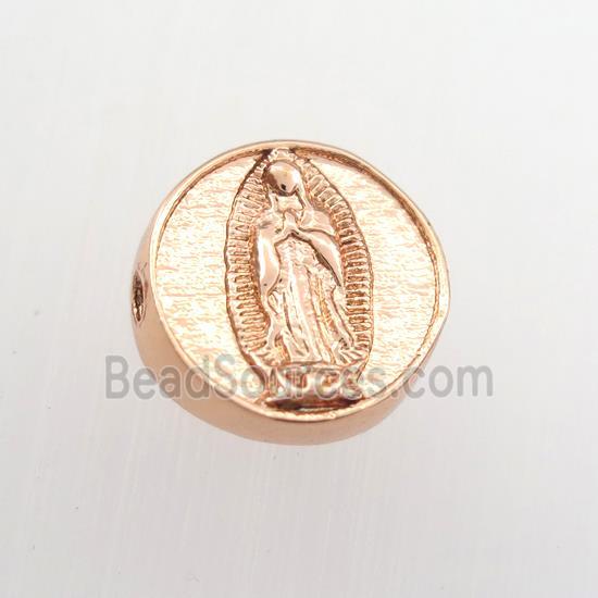 copper coin beads with Jesus, rose ogld