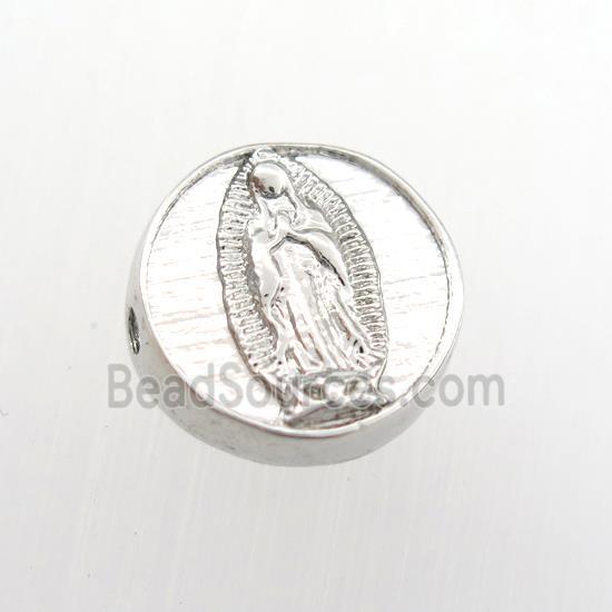 copper coin beads with Jesus, platinum plated