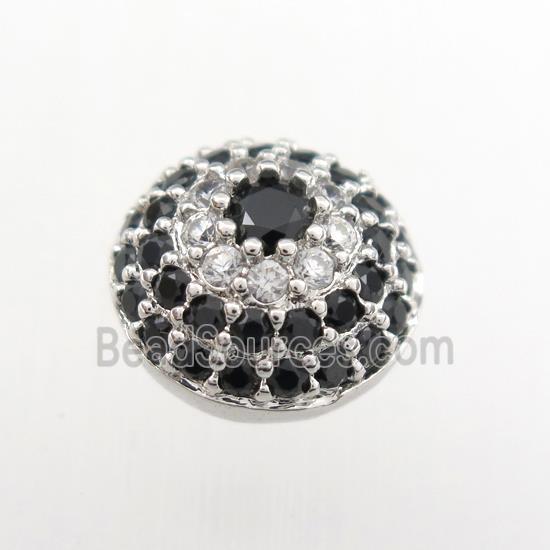 copper button beads paved zircon, platinum plated