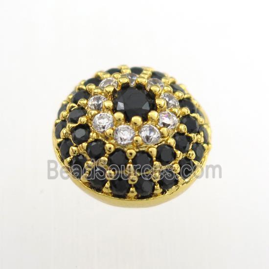 copper button beads paved zircon, gold plated