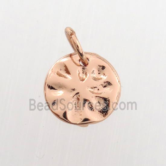 copper circle pendant, hammered, rose gold