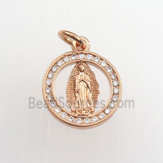 copper Jesus pendant paved zircon, rose gold