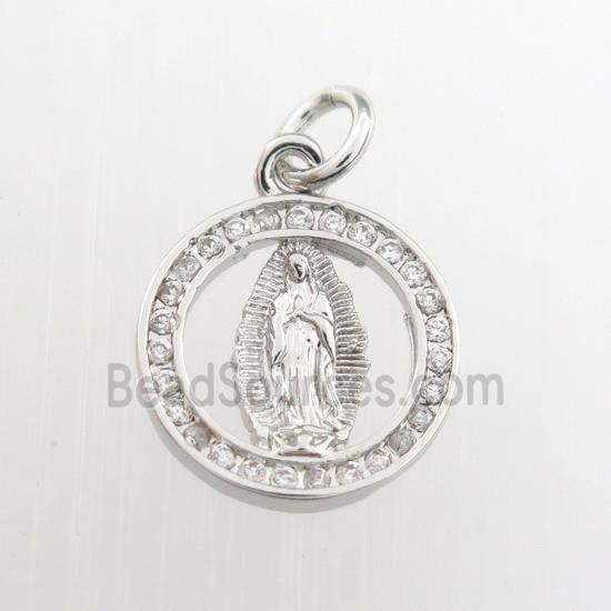 copper Jesus pendant paved zircon, platinum plated