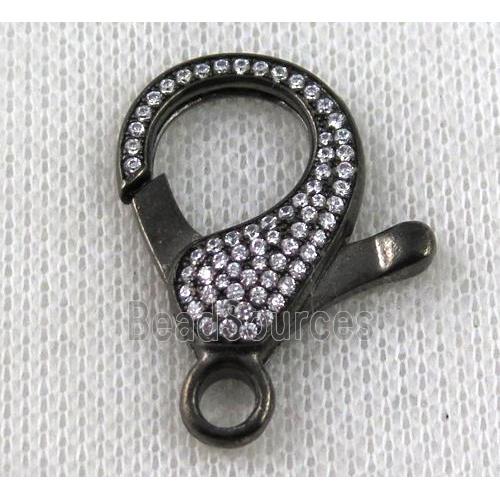 copper Lobster Clasp paved zircon, black plated