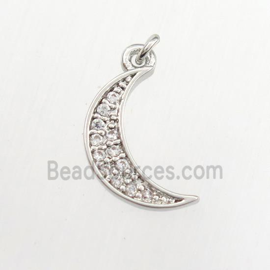 copper moon pendant paved zircon, platinum plated