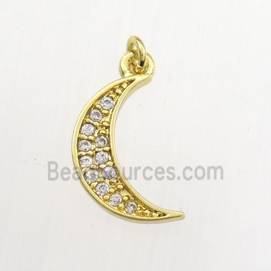 copper moon pendant paved zircon, gold plated