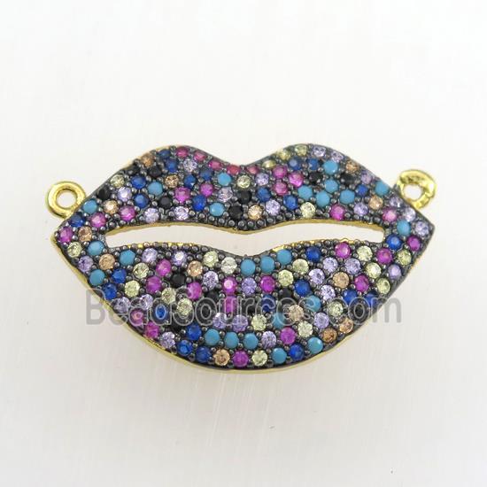 copper lip pendant paved zircon, multicolor, gold plated