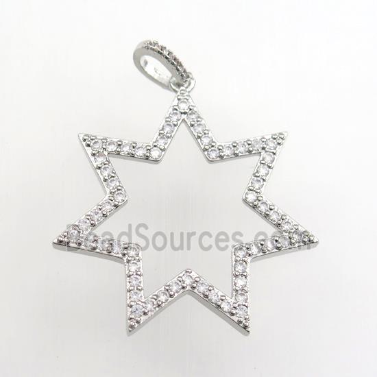 copper star pendant paved zircon, platinum plated