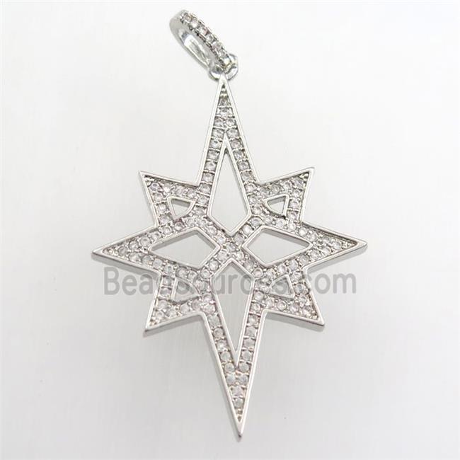 copper northstar pendant paved zircon, platinum plated