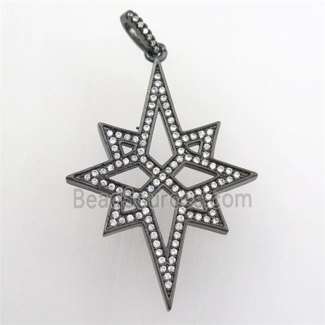 copper northstar pendant paved zircon, black plated