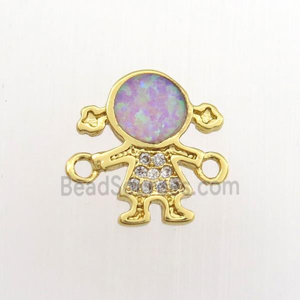 copper kids connector paved zircon with fire opal, gold plated