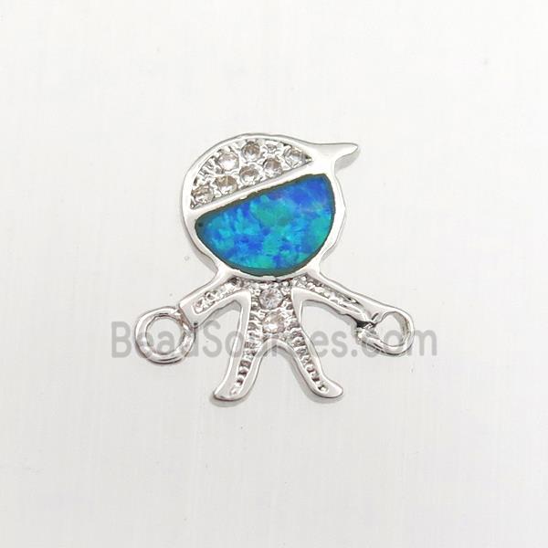 copper kids connector paved zircon with fire opal, platinum plated