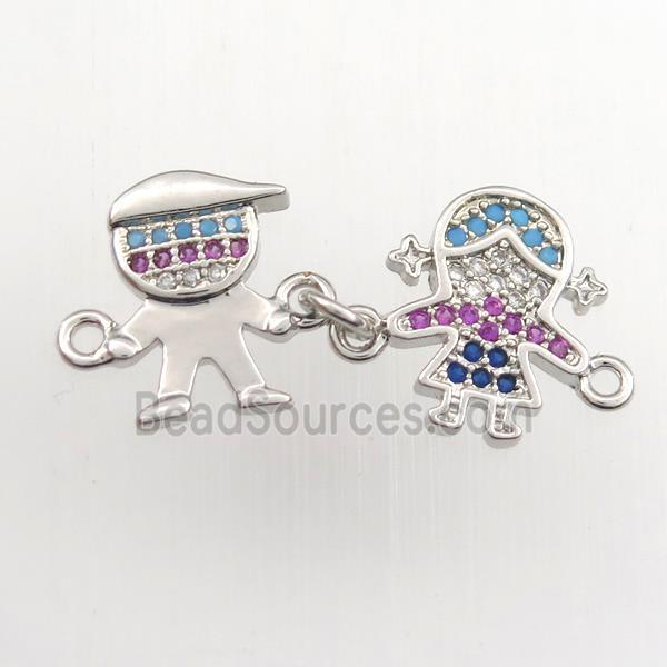 copper kids connector paved zircon, cartoon, platinum plated