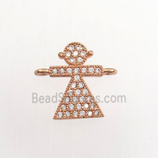 copper kids connector paved zircon, rose gold plated