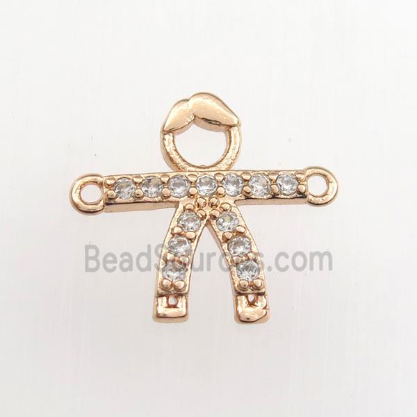 copper kids connector paved zircon, cartoon, rose gold