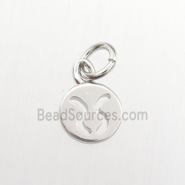 copper circle pendant, zodiac taurus, platinum plated