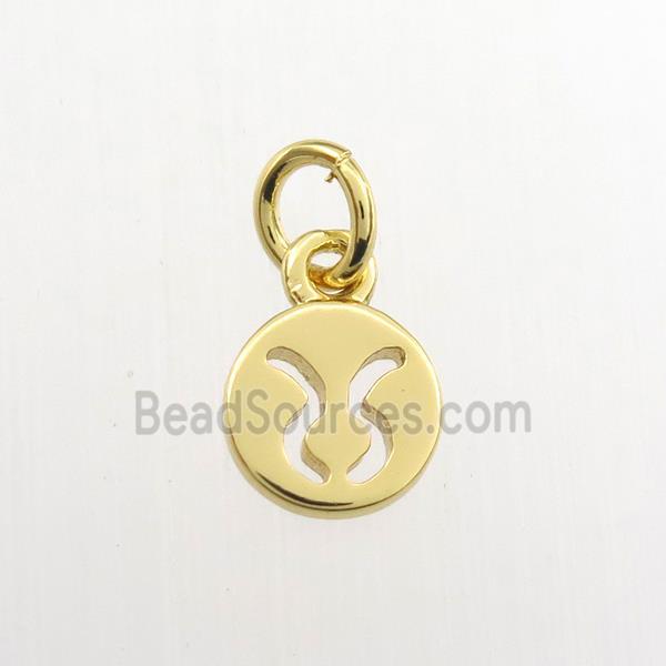 copper circle pendant, zodiac taurus, gold plated