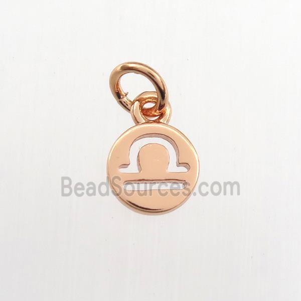 copper circle pendant, zodiac libra, rose gold