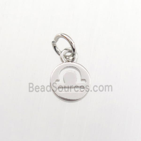 copper circle pendant, zodiac libra, platinum plated