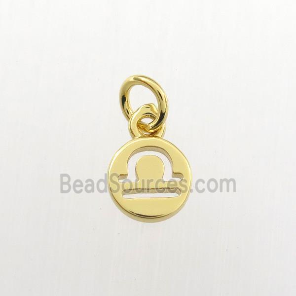 copper circle pendant, zodiac libra, gold plated