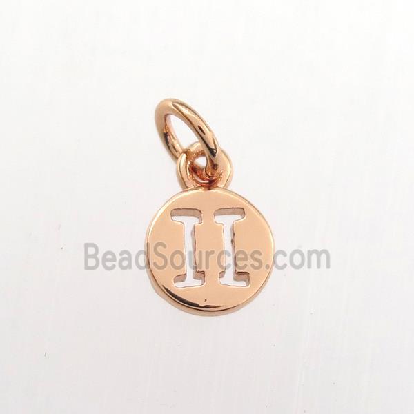 copper circle pendant, zodiac gemini, rose gold