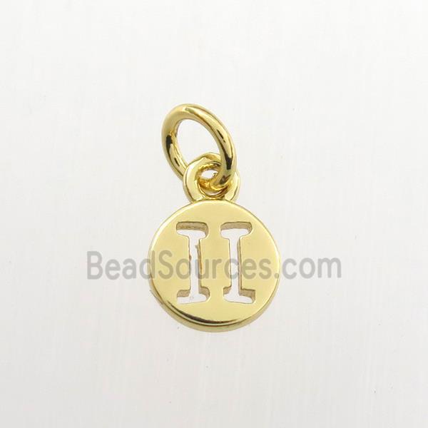 copper circle pendant, zodiac gemini, gold plated