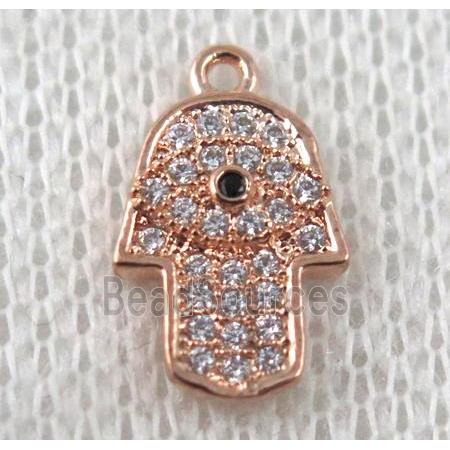 copper hamsahand pendant paved zircon, rose gold