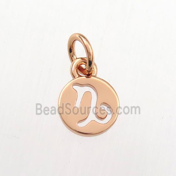 copper circle pendant, zodiac capricorn, rose gold