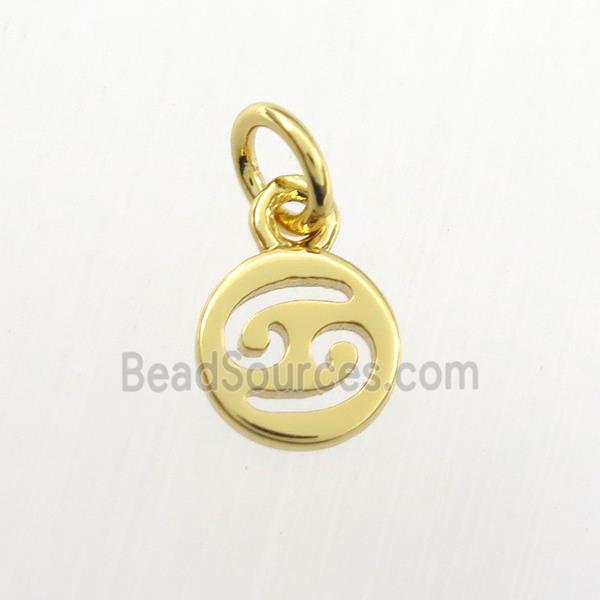 copper circle pendant, zodiac cancer, gold plated