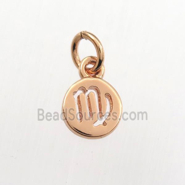 copper circle pendant, zodiac virgo, rose gold