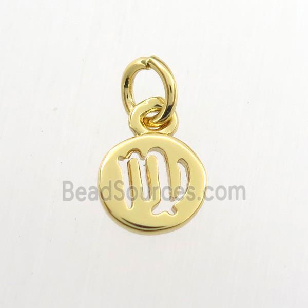 copper circle pendant, zodiac virgo, gold plated