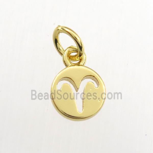 copper circle pendant, zodiac aries, gold plated