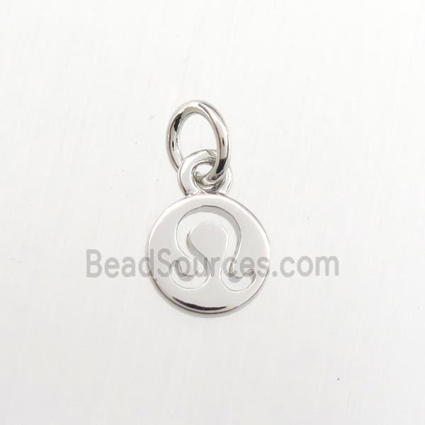 copper circle pendant, zodiac leo, platinum plated