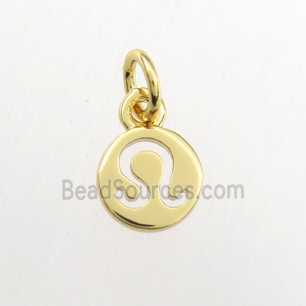 copper circle pendant, zodiac leo, gold plated