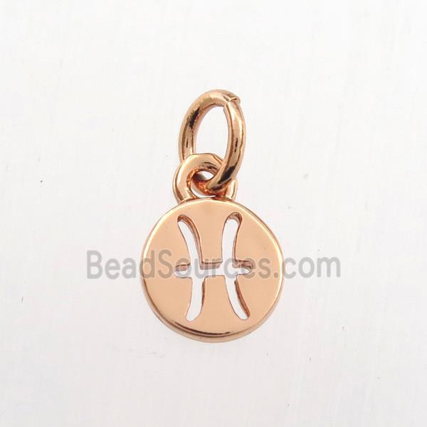 copper circle pendant, zodiac pisces, rose gold