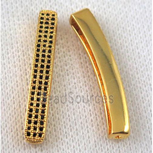 copper tube beads paved zircon, gold plated