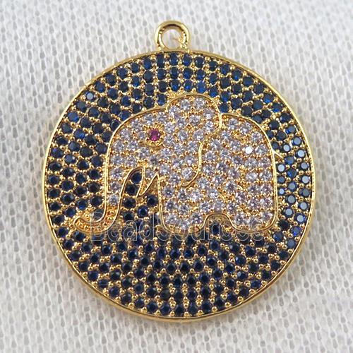 copper pendant paved zircon, elephant, gold plated