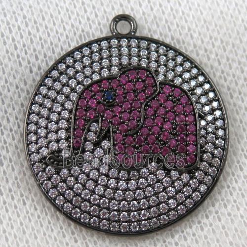 copper pendant paved zircon, elephant, black plated