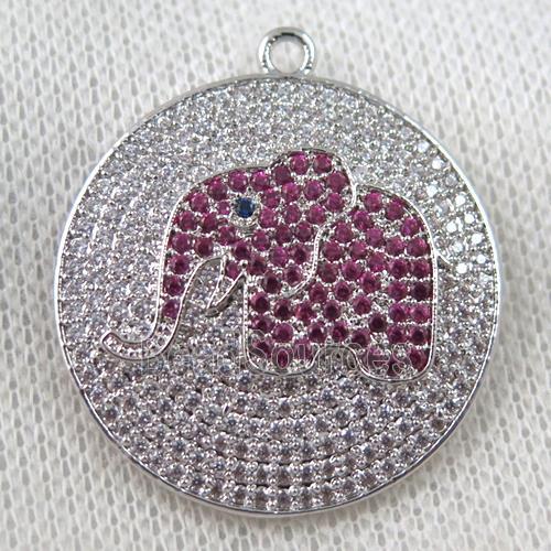 copper pendant paved zircon, elephant, platinum plated