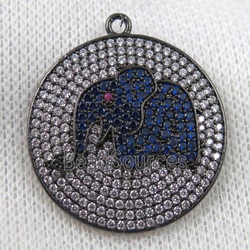 copper pendant paved zircon, elephant, black plated