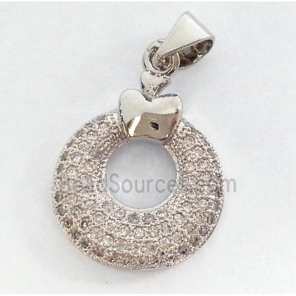 paved zircon copper pendant, platinum plated