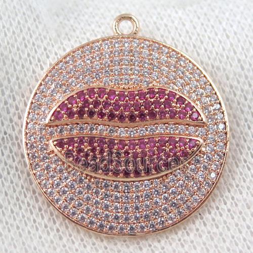 copper pendant paved zircon, lip, rose gold