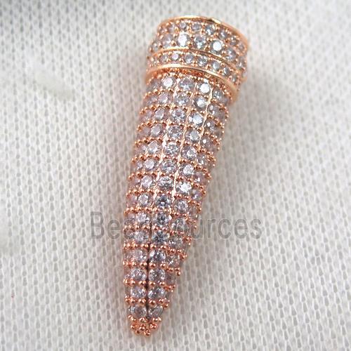 copper horn pendant paved zircon, rose gold