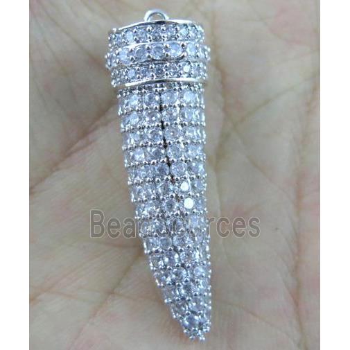 copper horn pendant paved zircon, platinum plated