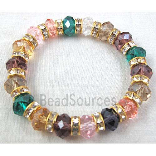 Chinese Crystal Glass Bracelet, rhinestone, stretchy, mix color