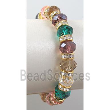 Chinese Crystal Glass Bracelet, rhinestone, stretchy, mix color