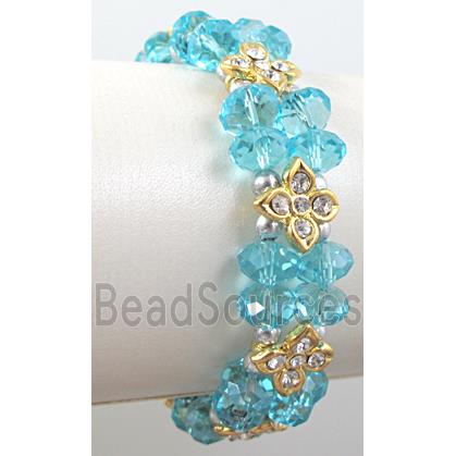 Chinese Crystal Glass Bracelet, rhinestone, stretchy, aqua