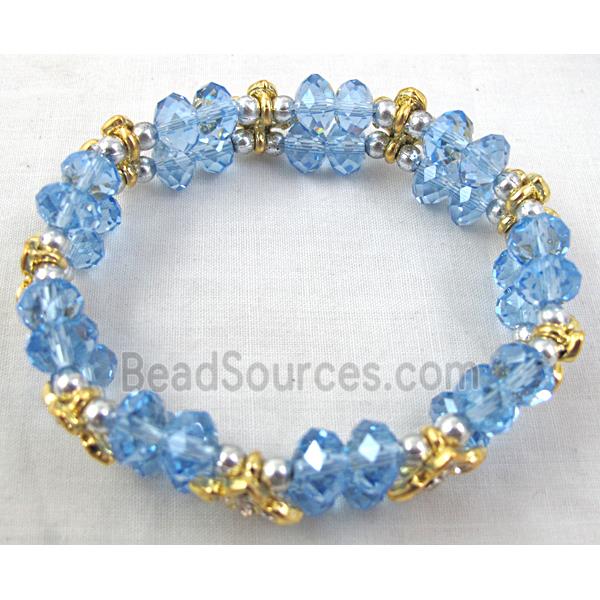 Chinese Crystal Glass Bracelet, rhinestone, stretchy, blue