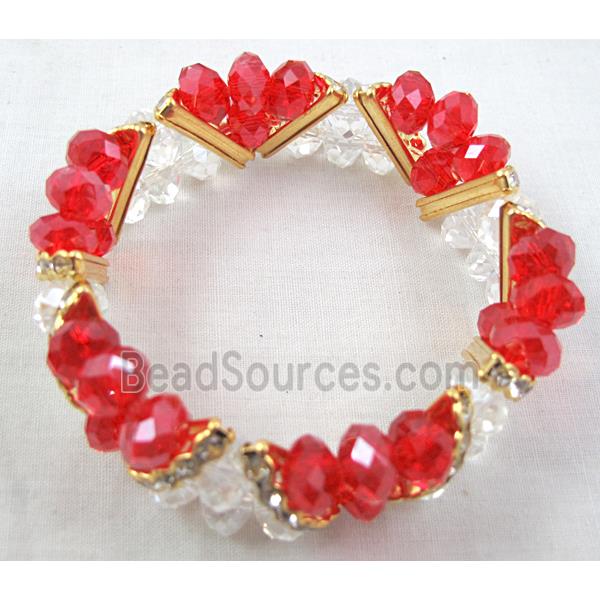 Chinese Crystal Glass Bracelet, rhinestone, stretchy, red, clear